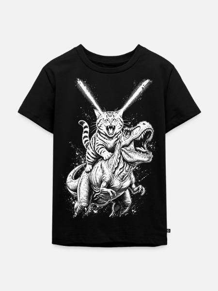 Katzenreitende T-Rex – Laseraugen - Kinder Premium Bio T-Shirt - Schwarz