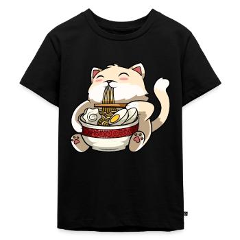 Ramen Katze - Kinder Premium Bio T-Shirt - Schwarz - Vorne - Mikhail (115cm)