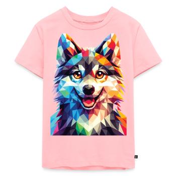 Loup polygonal - T-shirt Premium bio Enfant - rose - Devant - AI Model Kid Female (0cm)