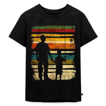 Vater und Sohn Angeln Fischen - Kinder Premium Bio T-Shirt - Schwarz - Vorne - Mikhail (115cm)