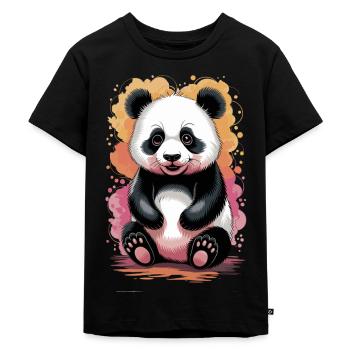 Watercolor Panda – Artistic Nature Design - Kids Premium Organic T-Shirt - black - Front - Mikhail (115cm)