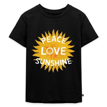 Hippie Peace Love Sunshine Sonnenblume - Kinder Premium Bio T-Shirt - Schwarz - Vorne - Mikhail (115cm)