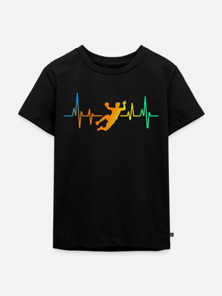 Handball Handballer Herzschlag Bunt - Kinder Premium Bio T-Shirt - Schwarz