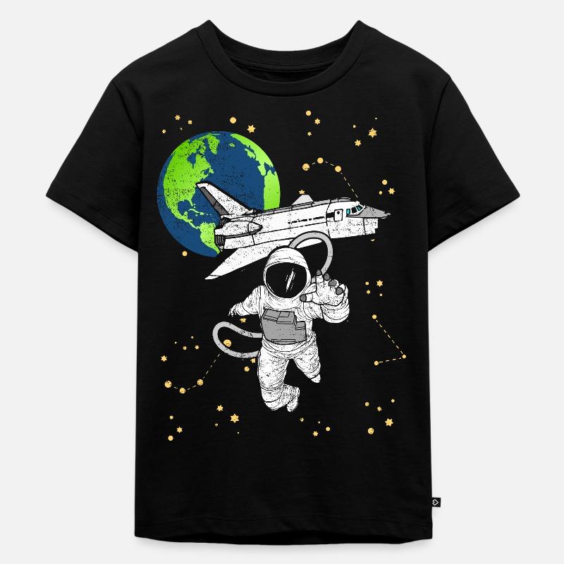 Astronaut mit Spaceshuttle im Weltall - Kinder Premium Bio T-Shirt - Schwarz