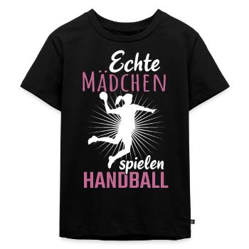 Echte Mädchen spielen Handball - Kinder Premium Bio T-Shirt - Schwarz - Vorne - Mikhail (115cm)