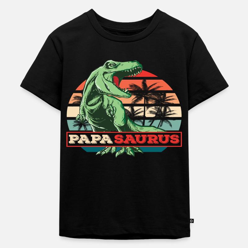 Papasaurus Vatertag Dinosaurier T-Rex Geschenkidee - Kinder Premium Bio T-Shirt - Schwarz