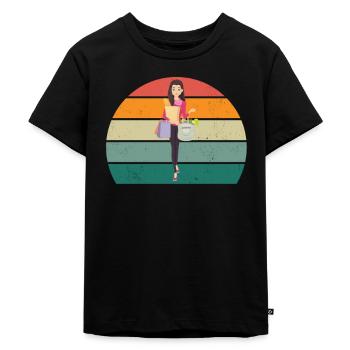 shopper shopperin einkaufen einkäufer, einkäuferin - Kinder Premium Bio T-Shirt - Schwarz - Vorne - Mikhail (115cm)