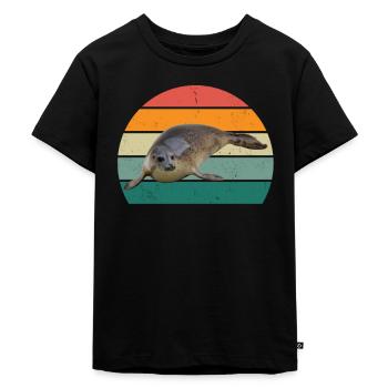 Robben Seehund Seehunde Schwimmen Ohrenrobbe Robbe - Kinder Premium Bio T-Shirt - Schwarz - Vorne - Mikhail (115cm)