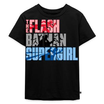 The Flash Lettering With Batman And Supergirl - Kids Premium Organic T-Shirt - black - Front - Mikhail (115cm)