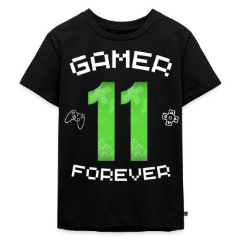 gamer forever birthday 11 years gaming - Kids Premium Organic T-Shirt - black - Front - Mikhail (115cm)
