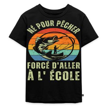 Né pour pêcher humour pêcheur enfant vintage rétro - T-shirt Premium bio Enfant - noir - Devant - Mikhail (115cm)