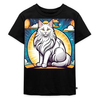Fier chat Maine Coon blanc aux yeux jaunes - T-shirt Premium bio Enfant - noir - Devant - Mikhail (115cm)