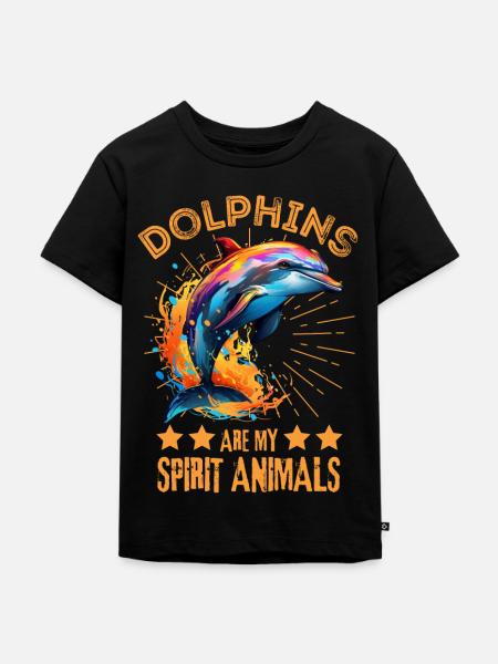 Bunter Delfin Farbkleckse Farbspritzer - Kinder Premium Bio T-Shirt - Schwarz