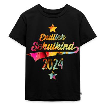 EINSCHULUNG ENDLICH SCHULKIND 2024 - Kinder Premium Bio T-Shirt - Schwarz - Vorne - Mikhail (115cm)
