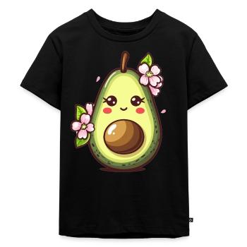 Süße Avocado mit Blüten - Kinder Premium Bio T-Shirt - Schwarz - Vorne - Mikhail (115cm)