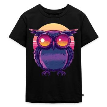 Eule mit Sonnenbrillenblick - Kinder Premium Bio T-Shirt - Schwarz - Vorne - Mikhail (115cm)