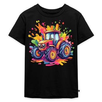Traktor in Farbenpracht - Kinder Premium Bio T-Shirt - Schwarz - Vorne - Mikhail (115cm)