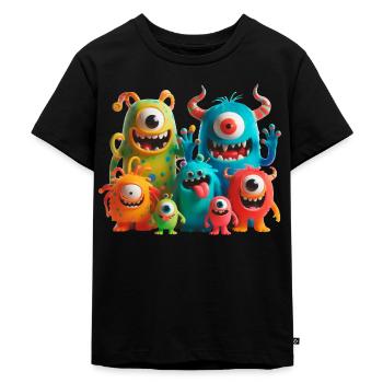 Bunte Monster Familie hat Spaß - Kinder Premium Bio T-Shirt - Schwarz - Vorne - Mikhail (115cm)