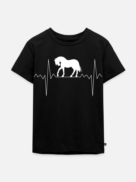 Herzschlag Herzfrequenz Pferde - Kinder Premium Bio T-Shirt - Schwarz