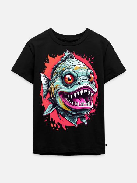 Piranha Fisch - Cool & Gefährlich - Kinder Premium Bio T-Shirt - Schwarz
