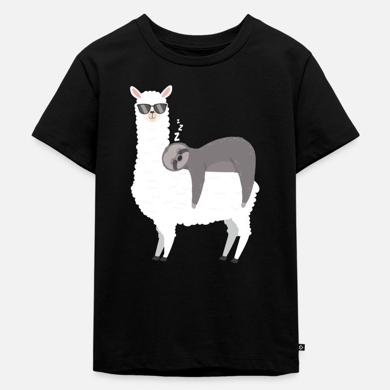 Faultier schläft auf Alpaka Lama Geschenk - Kinder Premium Bio T-Shirt - Schwarz
