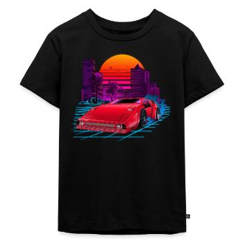 Voiture rétro Synthwave des années 80 - T-shirt Premium bio Enfant - noir - Devant - Mikhail (115cm)