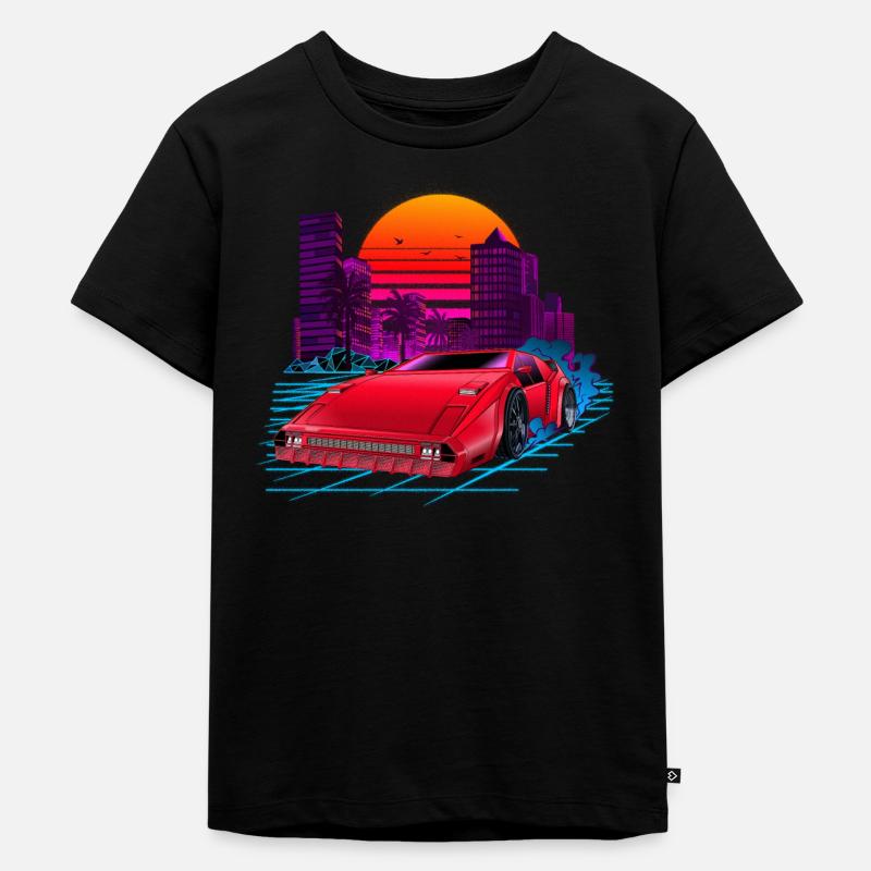 80s Synthwave Retro Car - Kinder Premium Bio T-Shirt - Schwarz