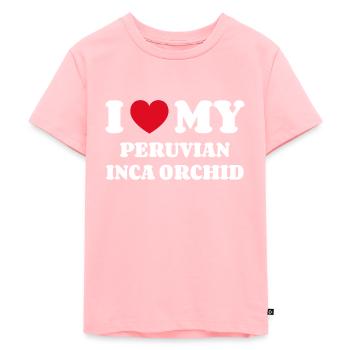 Ik hou van mijn Peruaanse Inca Orchidee - Kinderen Premium Bio T-shirt - roze - Voor - AI Model Kid Female (0cm)