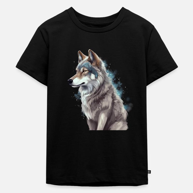 Grauer Wolf Jagdrevier Wilde Tiergrafik - Kinder Premium Bio T-Shirt - Schwarz