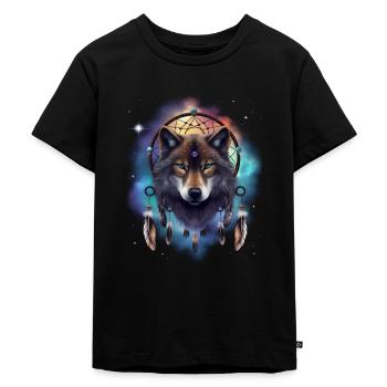 Wolf Galaxy Dream Catcher Plumes spirituelles Wolf - T-shirt Premium bio Enfant - noir - Devant - Mikhail (115cm)