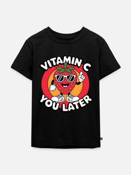 Vitamin C Obst Lustige Erdbeere - Kinder Premium Bio T-Shirt - Schwarz