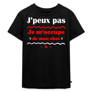 J'peux pas je m'occupe de mon chat, chaton, minou - T-shirt Premium bio Enfant - noir - Devant - Mikhail (115cm)