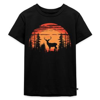 Deer Forest Roe Deer Nature Sunset - Kids Premium Organic T-Shirt - black - Front - Mikhail (115cm)