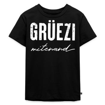 GRÜEZI mitenand - Schweizerdeutsch - Kinder Premium Bio T-Shirt - Schwarz - Vorne - Mikhail (115cm)