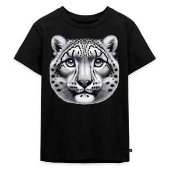 Schneeleopard Leopard Weißer Leopard - Kinder Premium Bio T-Shirt - Schwarz - Vorne - Mikhail (115cm)