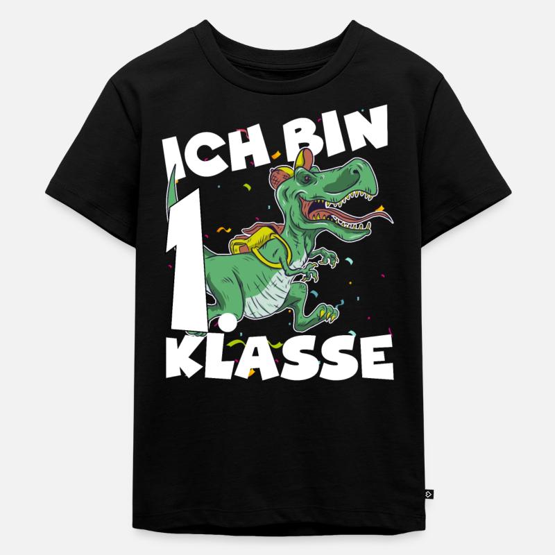 Ich bin erste Klasse Dino Einschulung Dinosaurier - Kinder Premium Bio T-Shirt - Schwarz