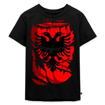 Flagge Albaniens, zerbrochener oder zerrissener Stoffeffekt - Kinder Premium Bio T-Shirt - Schwarz - Vorne - Mikhail (115cm)