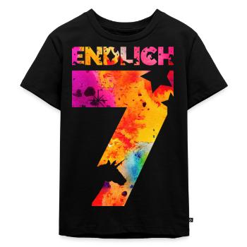 ENDLICH 7 EINHORN 7. GEBURTSTAG - Kinder Premium Bio T-Shirt - Schwarz - Vorne - Mikhail (115cm)