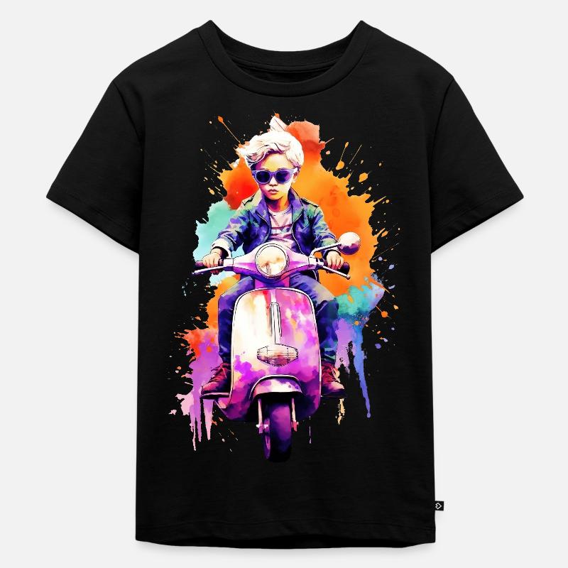 Junge mit Roller - Kinder Premium Bio T-Shirt - Schwarz