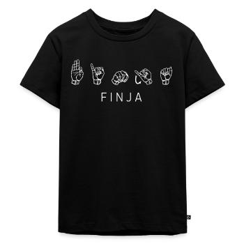 Finja (Name) mit Gebärdensprache - Kinder Premium Bio T-Shirt - Schwarz - Vorne - Mikhail (115cm)
