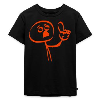 rotes Männchen mit Warnfinger - Kinder Premium Bio T-Shirt - Schwarz - Vorne - Mikhail (115cm)