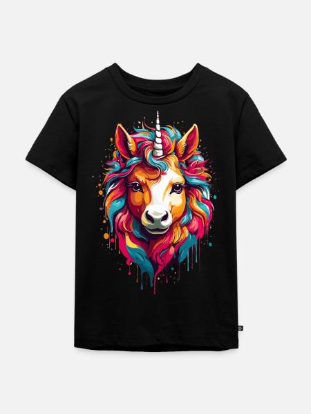 Buntes Einhorn-Pferdchen im Regenbogenrausch - Kinder Premium Bio T-Shirt - Schwarz