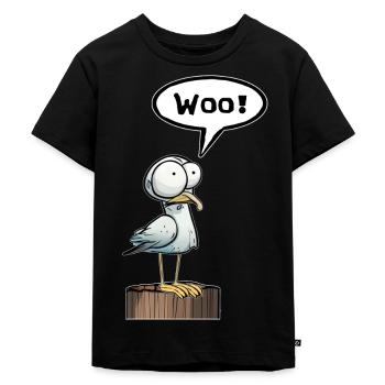 Seagull Speech Bubble Woo Wau Celebrating - Kids Premium Organic T-Shirt - black - Front - Mikhail (115cm)