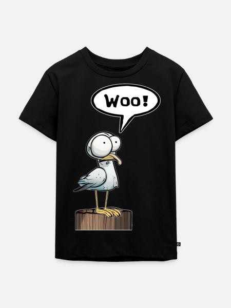 Möwe Sprechblase Woo Wau feiernd - Kinder Premium Bio T-Shirt - Schwarz