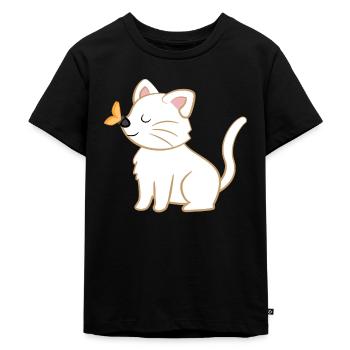Kat - katte T-shirt - katte - sommerfugl - Premium økologisk T-shirt til børn - sort - Foran - Mikhail (115cm)