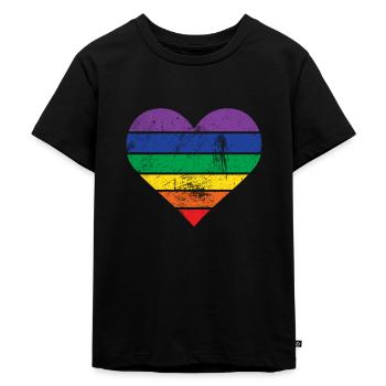 Herz Regenbogen - Kinder Premium Bio T-Shirt - Schwarz - Vorne - Mikhail (115cm)