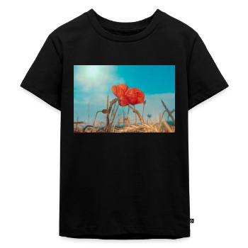 Mohnblumen - Kinder Premium Bio T-Shirt - Schwarz - Vorne - Mikhail (115cm)