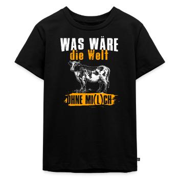 Kuh Tier Kühe Bauernhof Geschenk · Milch - Kinder Premium Bio T-Shirt - Schwarz - Vorne - Mikhail (115cm)