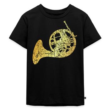 French Horn, Jagdhorn, Horn (Goldgelb) - Kinder Premium Bio T-Shirt - Schwarz - Vorne - Mikhail (115cm)
