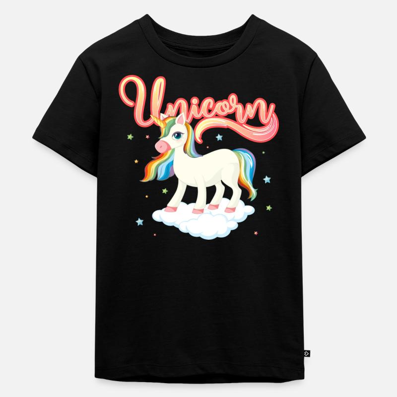 Regenbogen-Einhorn auf der Wolke - Kinder Premium Bio T-Shirt - Schwarz